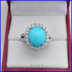 2Ct Oval Cut Lab Created Turquoise Engagement Wedding Ring 14K White Gold Plated