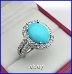 2Ct Oval Cut Lab Created Turquoise Engagement Wedding Ring 14K White Gold Plated