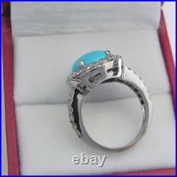 2Ct Oval Cut Lab Created Turquoise Engagement Wedding Ring 14K White Gold Plated