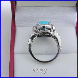 2Ct Oval Cut Lab Created Turquoise Engagement Wedding Ring 14K White Gold Plated