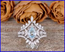 2Ct Pear Cut Lab Created Aquamarine Engagement Bridal Ring 14K White Gold Plated