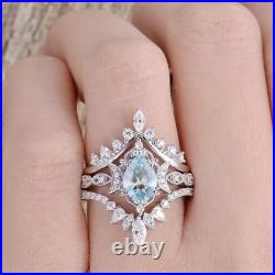2Ct Pear Cut Lab Created Aquamarine Engagement Bridal Ring 14K White Gold Plated