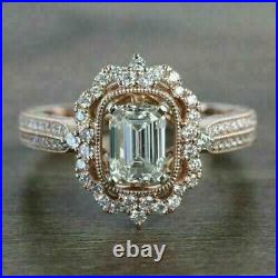 2.00Ct Emerald Cut Simulated Aquamarine Women's Ring 14K Rose Gold Plated Silver