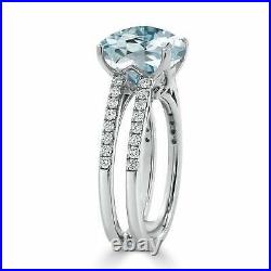 2.00 Ct Cushion Aquamarine Diamond Engagement Wedding Ring 14k White Gold Over
