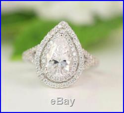 2.00 Ct Pear Cut VVS1 Diamond Halo Engagement Wedding Ring 14K White Gold Over