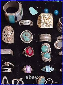 2.10lbs. Mostly Silver & Turquoise Coins 10ct. 14ct. Untested Native Rings Jewelry