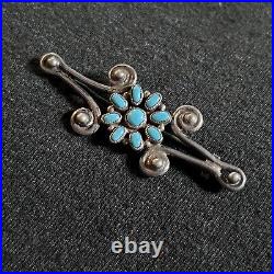 2.25 Long OLD PAWN Sterling Silver TURQUOISE Petit Point BARRETTE Hair Jewelry