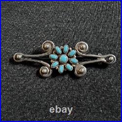 2.25 Long OLD PAWN Sterling Silver TURQUOISE Petit Point BARRETTE Hair Jewelry