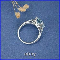 2.40Ct Emerald Cut Aquamarine Solitaire Engagement Ring 14K White Gold Finish