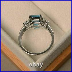 2.50CT Emerald Cut Simulated Aquamarine Solitaire Ring 14K White Gold Plated