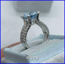 2.50Ct Oval Cut Aquamarine Diamond Solitaire Engagement Ring 14K White Gold Over