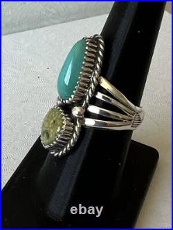 2 stone Natural Morenci Turquoise Sterling Silver Sz8 Navajo Avin Joe R0251