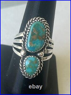 2 stone Natural Morenci Turquoise Sterling Silver Sz9 Byrd Navajo Avin Joe R0250