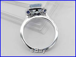 2ct Asscher Cut Blue Aquamarine Art Deco Engagement Ring 14k White Gold Finish