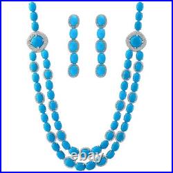 35Ct Sleeping Beauty Turquoise Diamond14K White Gold Over Necklace & Earring Set