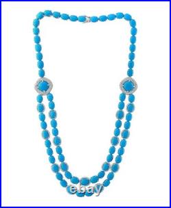 35Ct Sleeping Beauty Turquoise Diamond14K White Gold Over Necklace & Earring Set