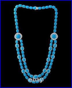 35Ct Sleeping Beauty Turquoise Diamond14K White Gold Over Necklace & Earring Set
