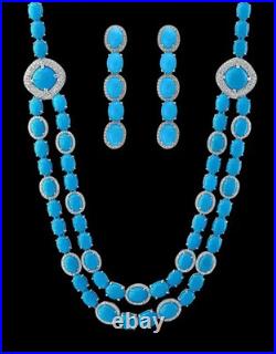 35Ct Sleeping Beauty Turquoise Diamond14K White Gold Over Necklace & Earring Set