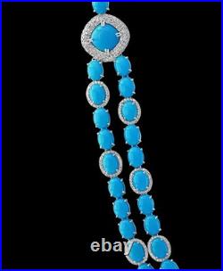 35Ct Sleeping Beauty Turquoise Diamond14K White Gold Over Necklace & Earring Set