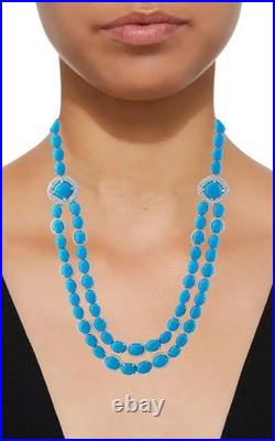 35Ct Sleeping Beauty Turquoise Diamond14K White Gold Over Necklace & Earring Set