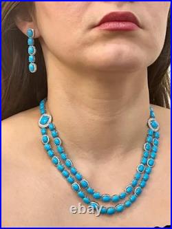 35Ct Sleeping Beauty Turquoise Diamond14K White Gold Over Necklace & Earring Set