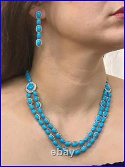 35Ct Sleeping Beauty Turquoise Diamond14K White Gold Over Necklace & Earring Set