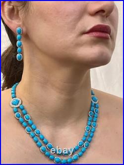 35Ct Sleeping Beauty Turquoise Diamond14K White Gold Over Necklace & Earring Set
