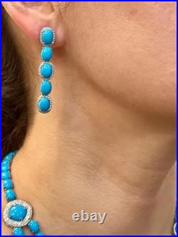 35Ct Sleeping Beauty Turquoise Diamond14K White Gold Over Necklace & Earring Set