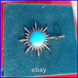 36mm Turquoise Gemstone Pendant, 925 Sterling Silver Pave Diamond Fine Jewelry 36mm Turquoise Gemstone Pendant, 925 Sterling Silver Pave Diamond Fine Jewelry
