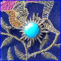 36mm Turquoise Gemstone Pendant, 925 Sterling Silver Pave Diamond Fine Jewelry 36mm Turquoise Gemstone Pendant, 925 Sterling Silver Pave Diamond Fine Jewelry