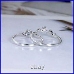 3CT Round Cut Aquamarine Bridal Set Pretty Engagement Ring 14K White Gold Finish