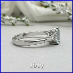 3Ct Emerald Lab Created Aquamarine Solitaire Ring 14K White Gold Plated Silver