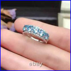 3Ct Round Lab-Created Aquamarine Halo Wedding Ring 14K White Gold Plated