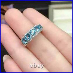 3Ct Round Lab-Created Aquamarine Halo Wedding Ring 14K White Gold Plated
