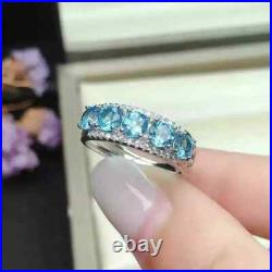 3Ct Round Lab-Created Aquamarine Halo Wedding Ring 14K White Gold Plated