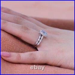 3.2Ct Oval Cut Simulated Aquamarine Bridal Set Ring 14K White Gold Plated Silver