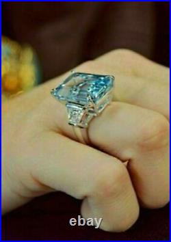3.30Ct Emerald Cut Aquamarine Three Stone Engagement Ring 14K White Gold Finish