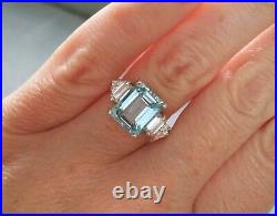 3ct Emerald Cut Aquamarine Diamond Solitaire Engagement Ring 14k White Gold Over