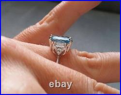 3ct Emerald Cut Aquamarine Diamond Solitaire Engagement Ring 14k White Gold Over