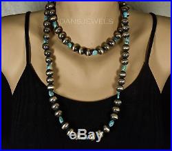 42 Navajo PEARL Bench Beads Turquoise Sterling Silver Necklace