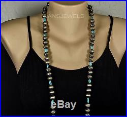 42 Navajo PEARL Bench Beads Turquoise Sterling Silver Necklace