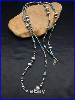 48in Long Navajo Pearls Native American Sterling Silver Turquoise Necklace 3098