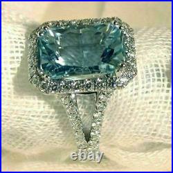 4CT Emerald Cut Lab-Created Aquamarine Diamond Ring 14K White Gold Plated Silver