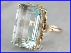 5Ct Emerald Cut Aquamarine Vintage Cocktail Engagement Ring 14K Yellow Gold Over