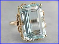 5Ct Emerald Cut Aquamarine Vintage Cocktail Engagement Ring 14K Yellow Gold Over