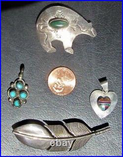 5 Vintage Sterling Silver Native American Navajo Pendants Pins Brooch Turquoise