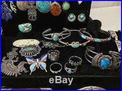 66PC Vintage Old Pawn Navajo Turquoise Sterling Silver 925 LOT Zuni 804 Grams