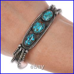 6.5 1940's Lone Mountain turquoise sterling navajo twisted silver cuff bracelet