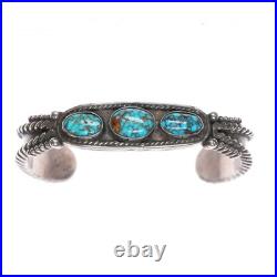 6.5 1940's Lone Mountain turquoise sterling navajo twisted silver cuff bracelet
