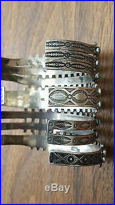 6 Six Sterling Silver Petit Point Turquoise Cuff Bracelet, Ring And Necklace Lot